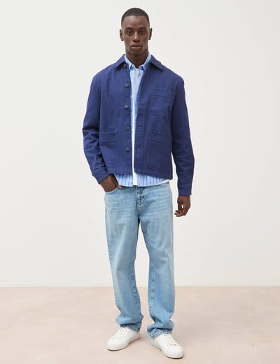Surchemise droite en coton bleu fonc&eacute; homme