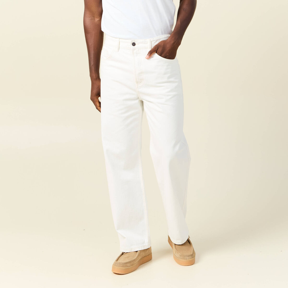 Jeans loose 5 poches denim blanc homme