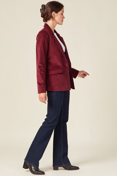 Veste blazer ajustée velours prune femme
