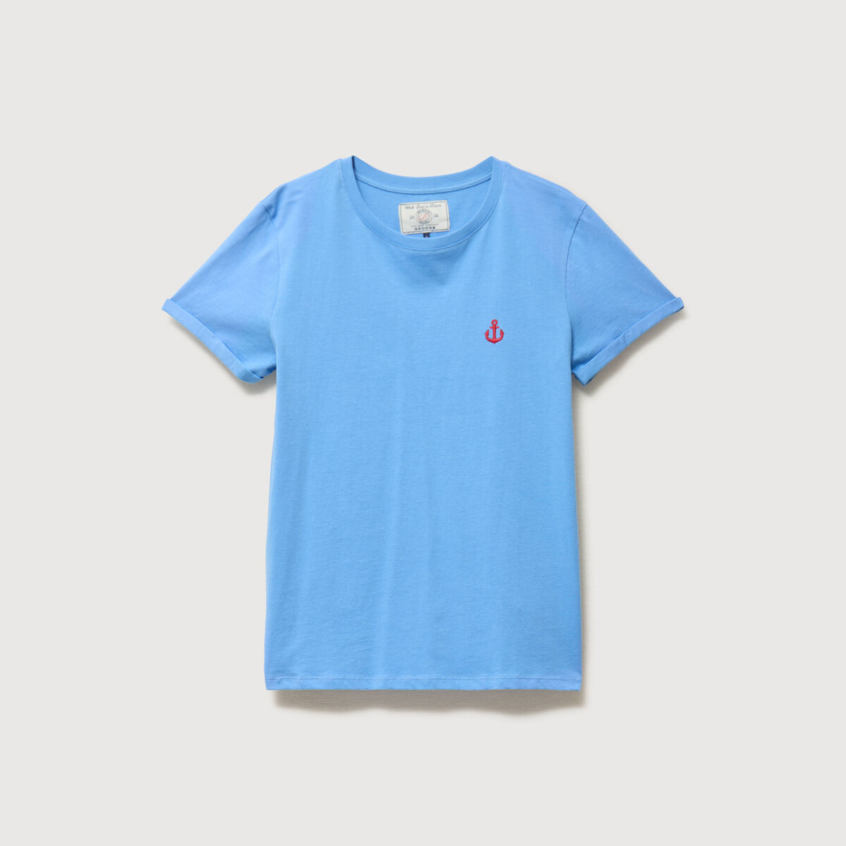 T-shirt droit col rond manches courtes bleu clair femme