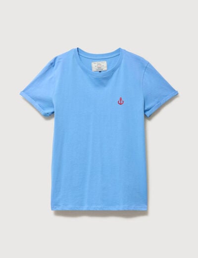 T-shirt droit col rond manches courtes bleu clair femme