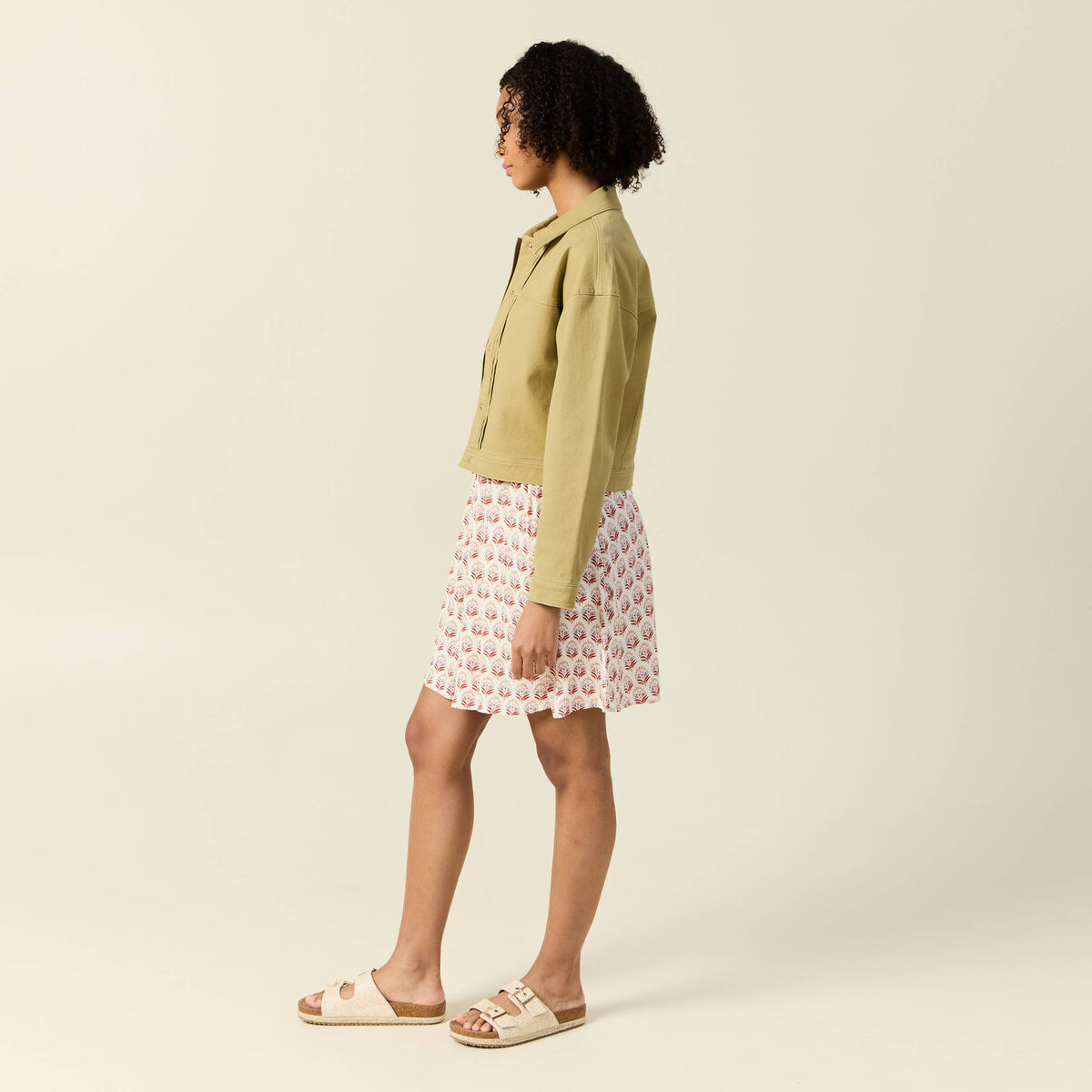 Blouson boutonné vert olive femme