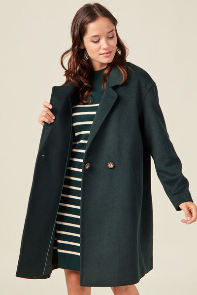 Manteau droit long vert foncé femme