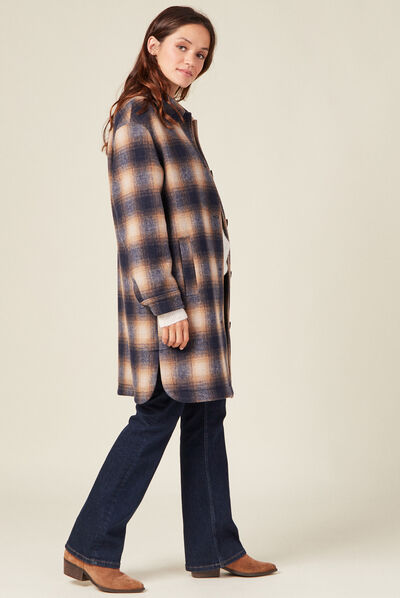 Manteau long droit boutonné orange foncé femme