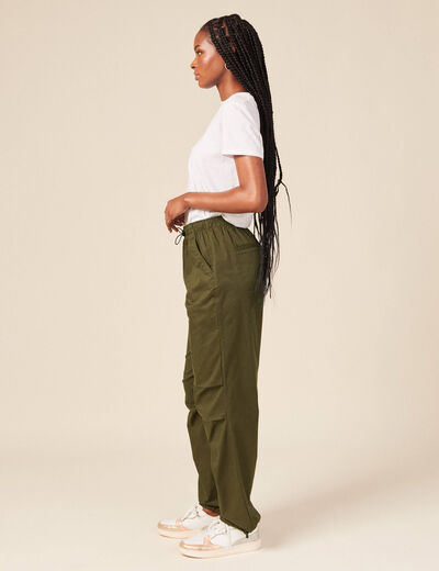 Pantalon battle bas élastiqué vert kaki femme