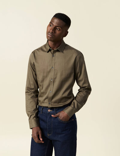 Chemise manches longues vert kaki homme