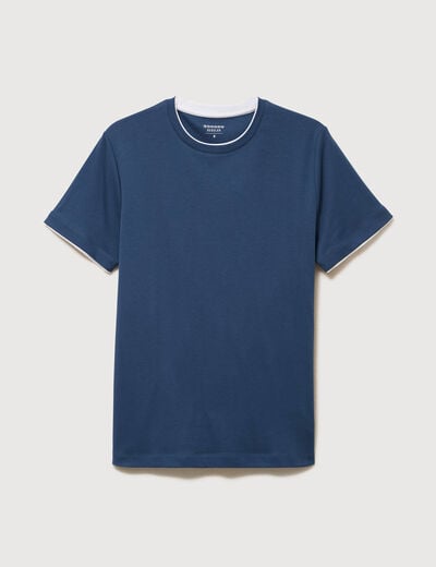 T-shirt droit col rond manches courtes bleu fonc&eacute; homme