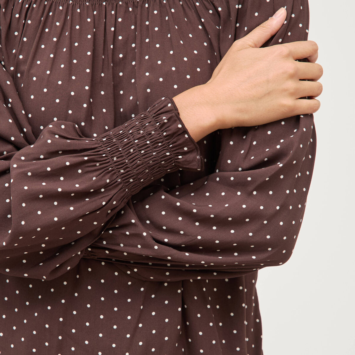 Blouse droite manches longues marron fonc&eacute; femme