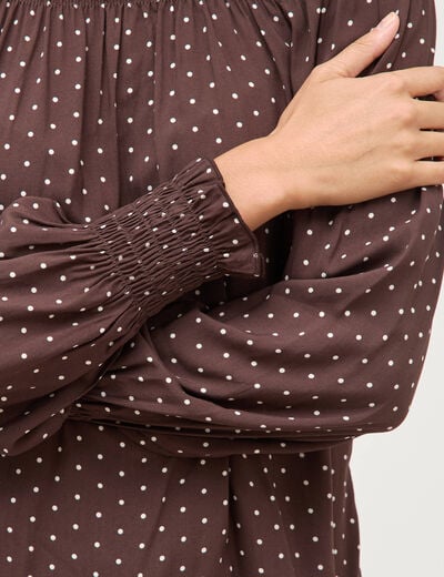 Blouse droite manches longues marron fonc&eacute; femme