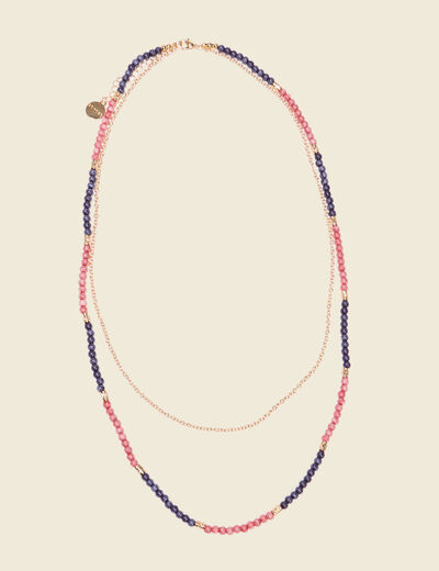Collier 2 rangs avec perles rose saumon femme