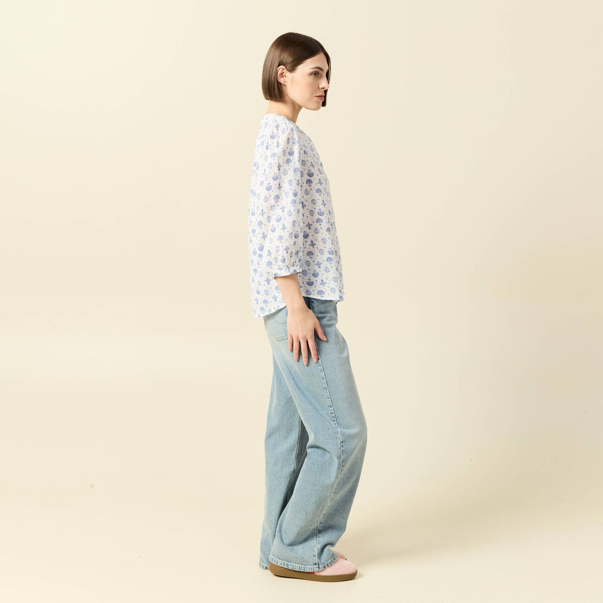 Chemise &agrave; manches longues bleu femme