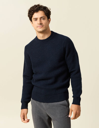 Pull col rond bleu marine homme