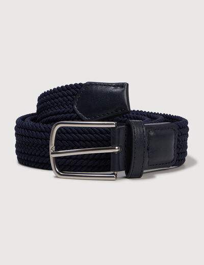 Ceinture fine tress&eacute;e bleu marine homme