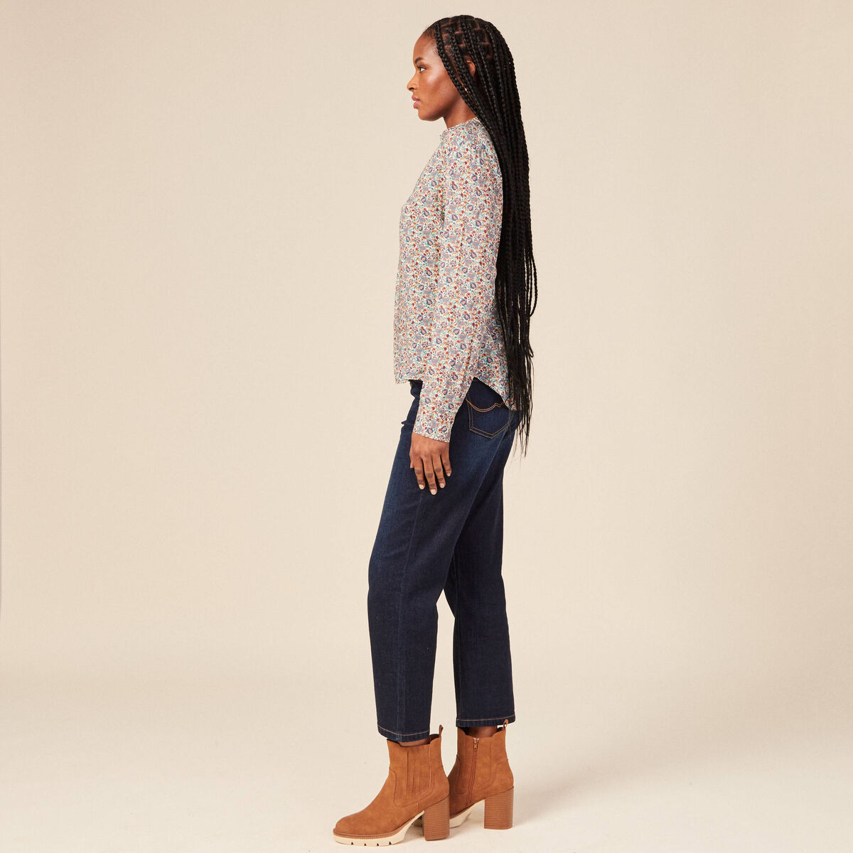 Blouse manches longues bleu turquoise femme