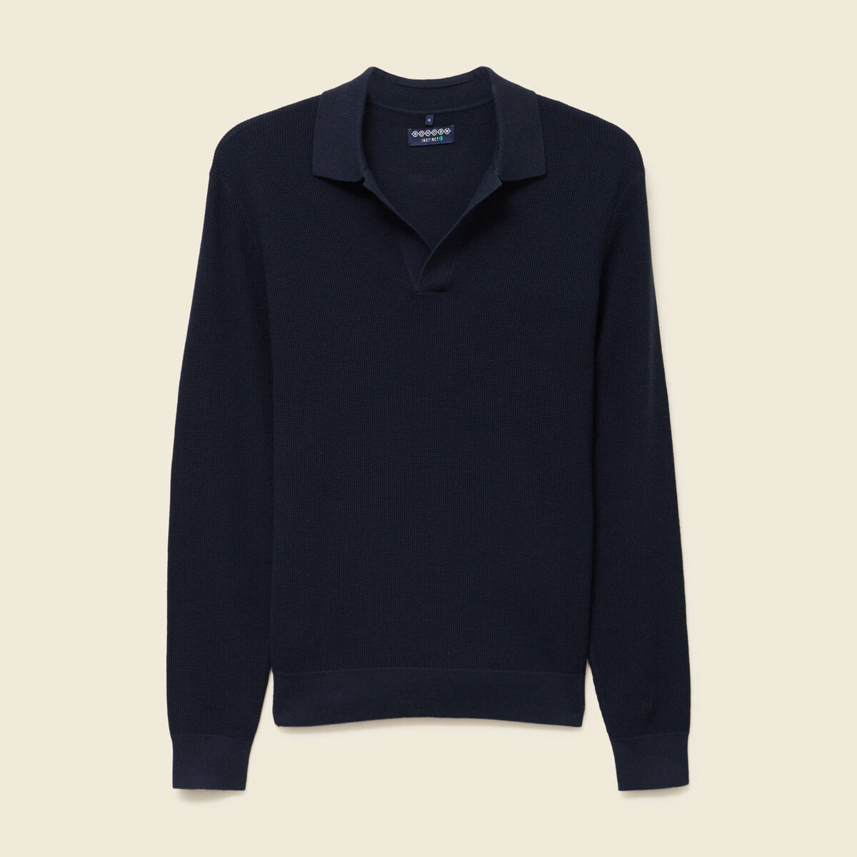 Pull droit col polo manches longues bleu marine homme