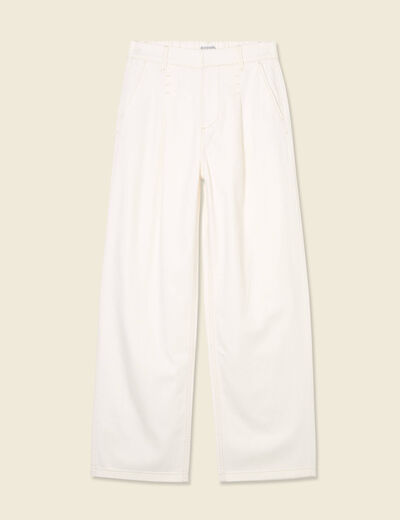 Jeans large à pinces denim blanc femme