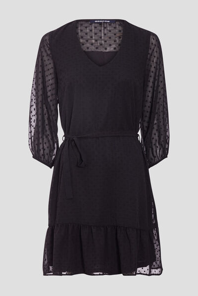 Robe trapèze manches 3/4 noir femme