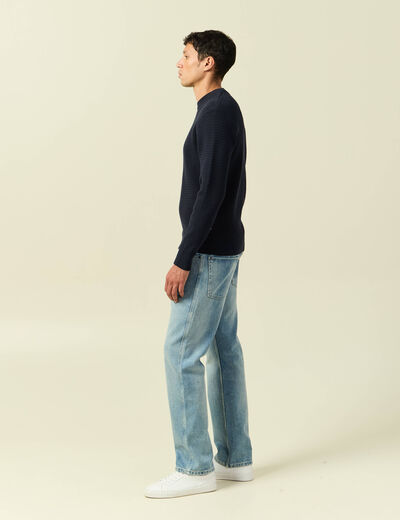 Pull col rond manches longues bleu marine homme