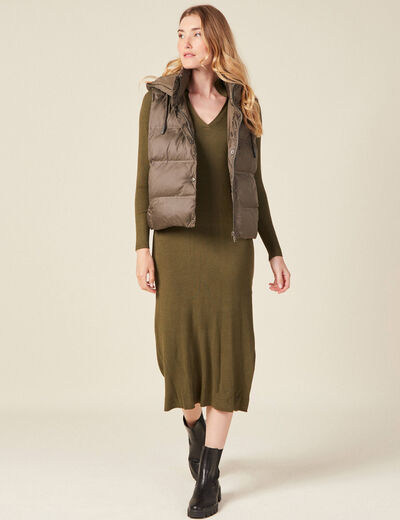 Robe pull longue moulante vert kaki femme