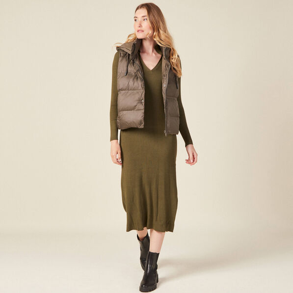 Robe pull longue moulante vert kaki femme