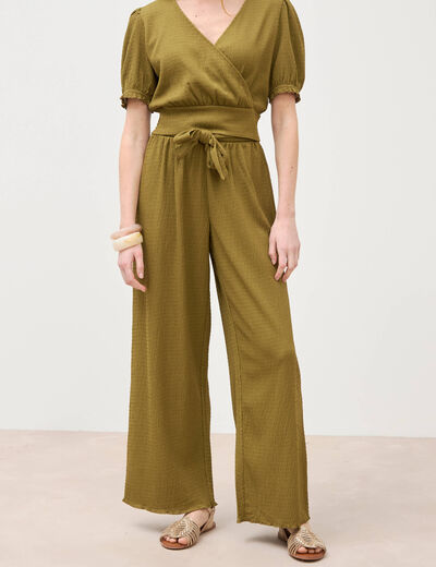 Pantalon loose avec ceinture vert kaki femme