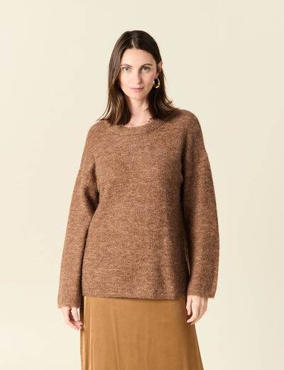 Pull manches longues marron foncé femme