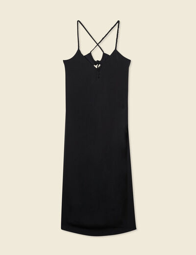Robe midi droite satin noir femme