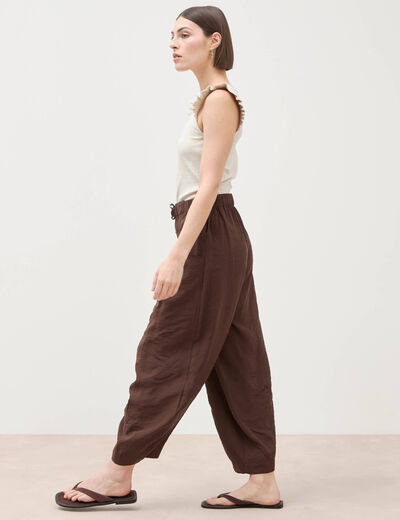 Pantalon loose taille standard marron fonc&eacute; femme