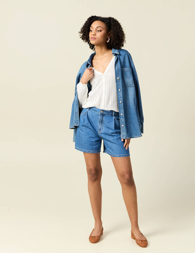 Gilet dos devant ajouré ecru femme