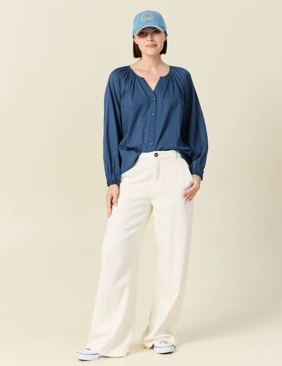 Blouse manches longues bleu foncé femme