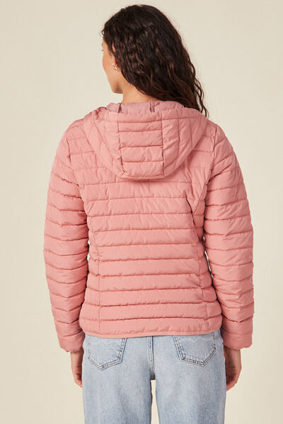 Doudoune droite à capuche rose femme