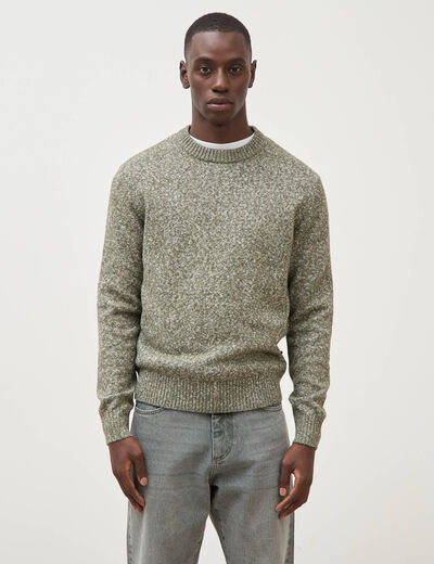 Pull droit tweed manches longues vert kaki homme