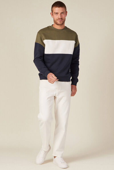 Sweat manches longues col rond taupe homme