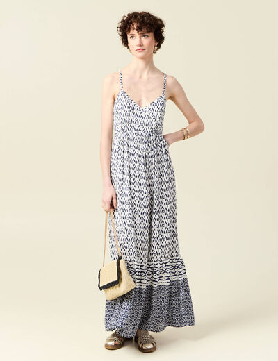 Robe longue évasée fluide bleu femme