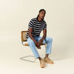T-shirt ray&eacute; col rond manches courtes ecru homme