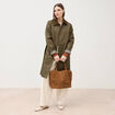 Trench droit long en coton doubl&eacute; vert kaki femme