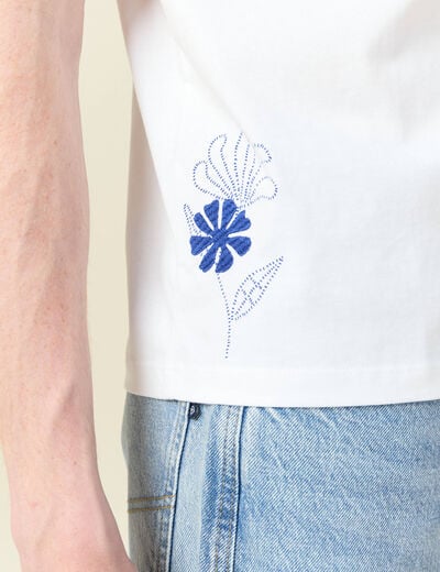 T-shirt manches courtes brodé blanc homme