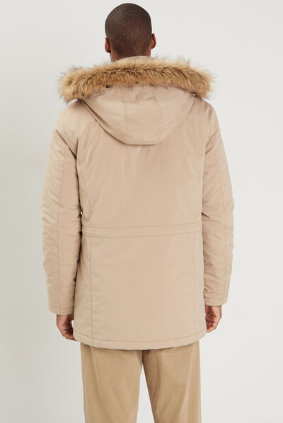 Parka droite à capuche beige homme