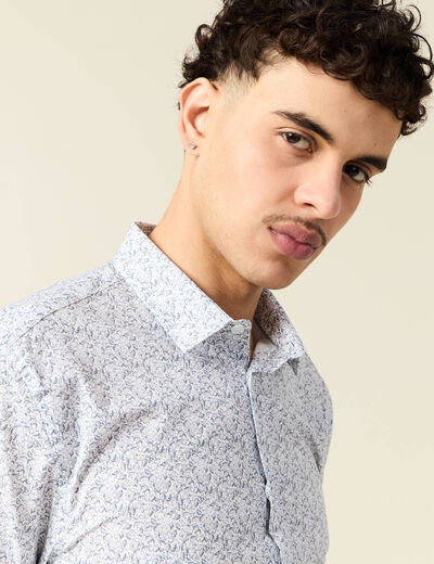 Chemise cintr&eacute;e en coton manches longues gris homme
