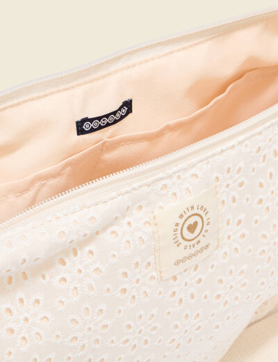 Sac bandouli&egrave;re en coton doubl&eacute; creme femme