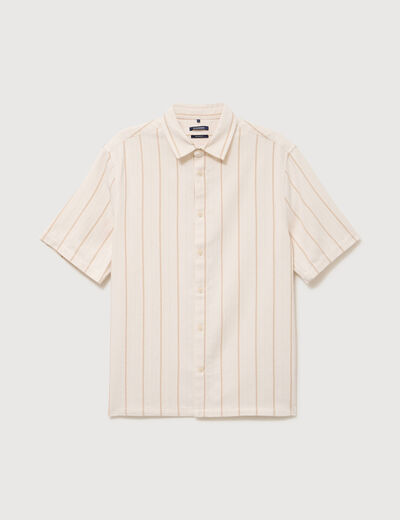 Chemise ray&eacute;e manches courtes ecru homme
