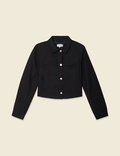 Veste courte boutonnée noir femme