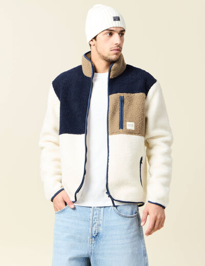 Sweat zippé col montant ecru homme