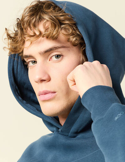 Sweat &agrave; capuche manches longues bleu fonc&eacute; homme