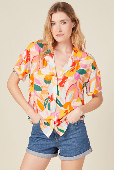 Chemise manches courtes multicolore femme