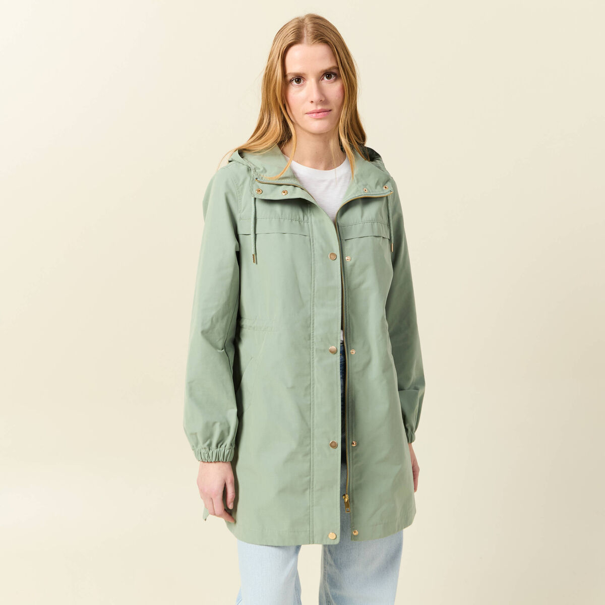 Parka longue à capuche vert kaki femme