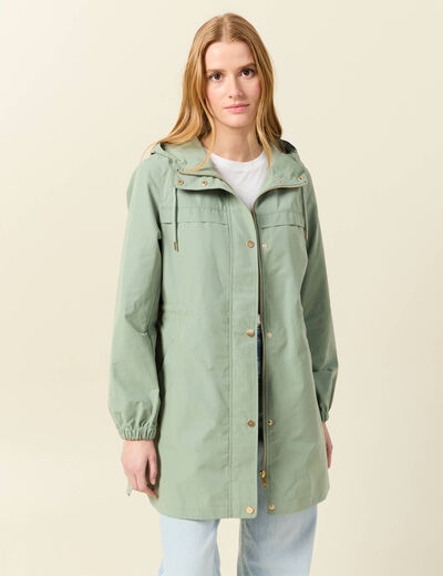 Parka longue à capuche vert kaki femme