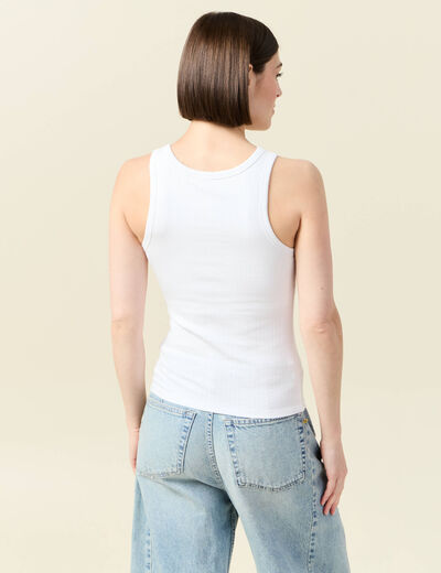 Débardeur cintré court col rond blanc femme
