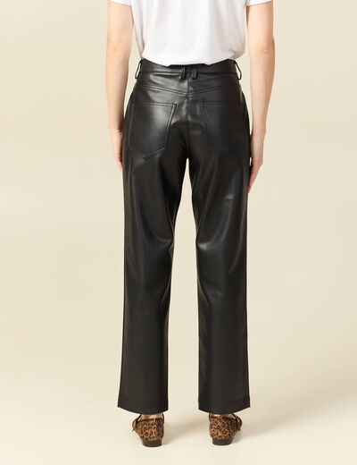Pantalon taille haute similicuir noir femme