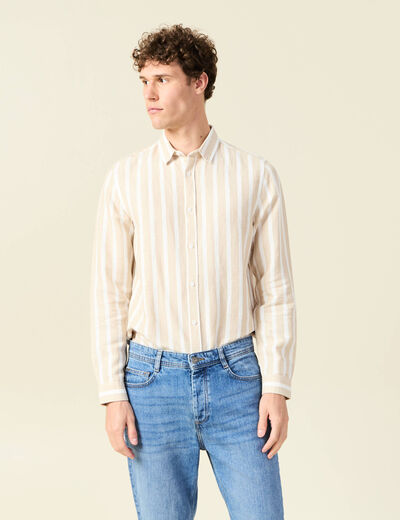 Col ray&eacute; manches longues col classique sable homme